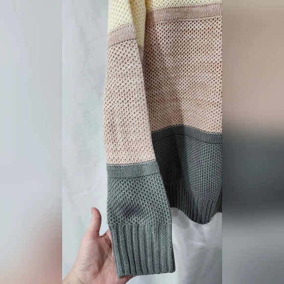 Pastel Stripe Women‎ Textured Crewneck Sweater L Soft Girl Ski Aspen Chic Winter - Picture 2 of 8